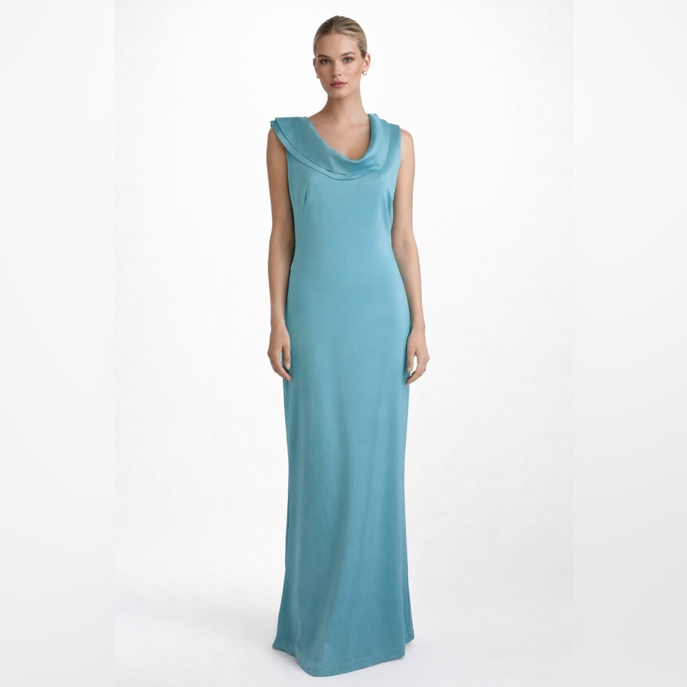 Black Halo Eve Gown Aqua Open Back Ruffle Dress Size 8